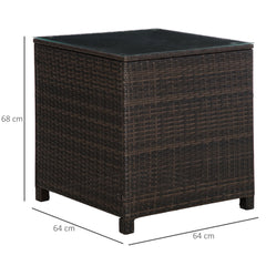 Outsunny Rattan Garden Side Table: Weather-Resistant Frame with Tempered Glass Top, Rustic Brown | Aosom UK