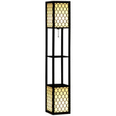 Kozy Floor Lamp with Shelves, Modern Tall Standing Lamps with Fabric Lampshade, Chain Switch and Dual Light for Living Room, Bedroom, Bulb not Included, Black