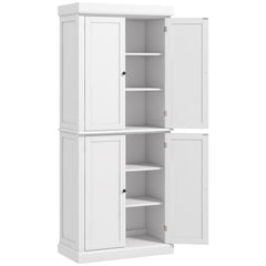 Kozy Freestanding Kitchen Cupboard with 4 Doors, Storage Cabinet with 6-Tier Shelving and 4 Adjustable Shelves, White