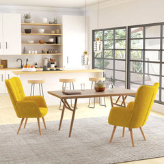 HOMCOM Modern Accent Chair Velvet-Touch Tufted Wingback Armchair Upholstered Leisure Lounge Sofa w/ Wood Legs, Set of 2, Yellow | Aosom UK