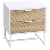 Kozy Modern Bedside Table with 2 Drawers and Metal Frame, Sofa Side Table for Bedroom Living Room, White and Oak