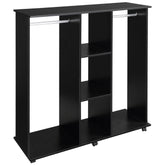 Kozy Open Wardrobe Double Mobile Storage Shelves Organizer W/6 Wheels-Black