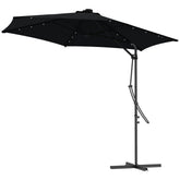 Outsunny Waterproof 3(m) Garden Parasol Cantilever Umbrella with Solar LED, Cross Base and Waterproof Cover, Black | Aosom UK