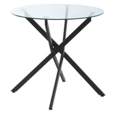 Kozy Dining Table with Clear Tempered Glass Top, Round Table with Metal Legs, Modern Kitchen Table for Dining Room Living Room, Black