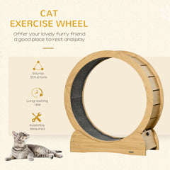 PawHut Cat Treadmill, Wooden Cat Exercise Wheel with Carpeted Runway, Cat Running Wheel, Cat Tree for Physical Activity, Natural Wood | Aosom UK