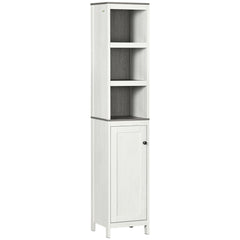 Kozy Tall Bathroom Storage Cabinet, Freestanding Tower Cabinet with 3 Open Shelves and Adjustable Shelf, Antique White