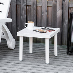 Kozy Garden Side Table Plastic Outdoor Square Coffee End Table for Drink Snack, White