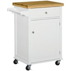 Kozy Kitchen Cart Storage Trolley Wooden Cabinet with Drawer Cupboard Towel Rail White