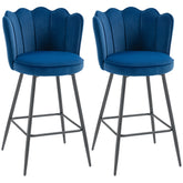 Kozy - Set of Two Velvet-Feel Lotus Bar Stools - Dark Blue