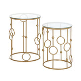 Kozy Nesting Round Coffee Table Set of 2 - Gold Tone