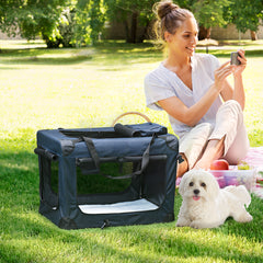 Kozy Foldable Pet Carrier for Small and Miniature Dogs, Portable Cat Carrier Soft Side Pet Travel Crate with Removable Mat, Storage Bags, Breathable Mesh 60 x 41.5 x 41cm - Dark Blue