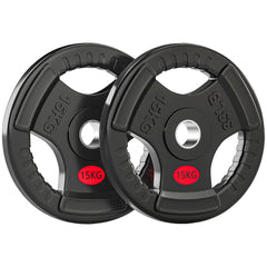 Kozy Olympic Weight Plates, 2"/5cm Weight Disc Pair with Tri-Grips, 2 x 15kg Dumbbell Plates for Weightlifting and Strength Training Home Gym Fitness Workout, Black