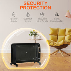 Kozy Mica Electric Space Heater, Portable Heater for Home with 2 Heat Settings, Living Room, Study, Garage, Adjustable Temperature 18-30°C, 1000W/2000W, Black