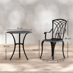 Kozy 3 Pieces Garden Dining Set for 2, Cast Aluminium Outdoor Dining Set with 2 Armchairs and Round Dining Table with Parasol Hole, Garden Furniture Set, Brown