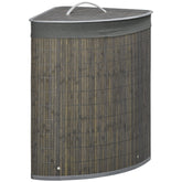 HOMCOM Bamboo Laundry Basket, 55L Corner Hamper with Lid, Removable Liner, Washing Basket, 38 x 38 x 57cm, Grey | Aosom UK