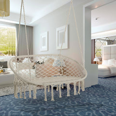 Kozy Hanging Hammock Chair Cotton Rope Porch Swing with Metal Frame, Large Macrame Seat for Patio, Garden, Bedroom, Living Room, Cream White