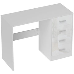 Kozy Computer Desk with Drawers, Dressing Table, High Gloss Home Office Writing Workstation, White