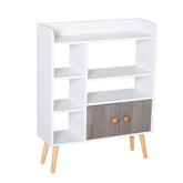 Kozy Bookcase, Freestanding Book Shelf with Storage Cabinet, 6 Shelves and Wood Legs for Home Office Display, White and Grey, 24D x 71.8W x 90.8H cm