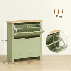 Kozy - Slim Shoe Cabinet, Narrow Shoe Cupboard with 2 Flip Drawers, Adjustable Shelves for 12 Pairs of Shoes, Green