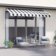 Outsunny 2.5m x 2m Garden Patio Manual Awning Canopy Sun Shade Shelter Retractable with Winding Handle Blue White | Aosom UK