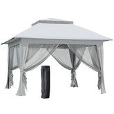 Kozy 3.6 x 3.6 m Pop up Gazebo with Netting, Height Adjustable Party Tent Instant Canopy Sun Shade Shelter, Grey