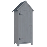 Kozy Wooden Garden Storage Shed with 3 Shelves, Outdoor Tool Storage Cabinet with Tilt Roof and Lockable Door, 77.5 x 54.2 x 179.5 cm, Grey