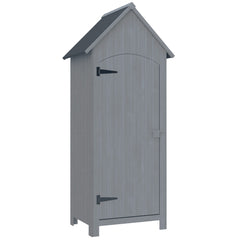 Kozy Wooden Garden Storage Shed with 3 Shelves, Outdoor Tool Storage Cabinet with Tilt Roof and Lockable Door, 77.5 x 54.2 x 179.5 cm, Grey