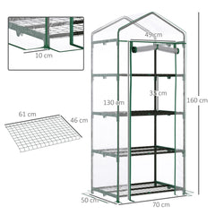 Kozy 4 Tiers Mini Portable Greenhouse Compact Plant Grow Shed Metal Frame Transparent Clear Cover 160H x 70L x 50Wcm