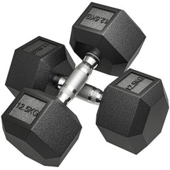 Kozy - 2x12.5KG Rubber Hex Dumbbell Portable Hand Weights Dumbbell Home Gym