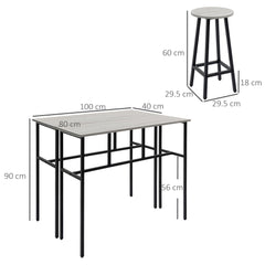 HOMCOM Bar Table and Stools, 2 Breakfast Tables with 4 Stools, Counter Height Dining Tables & Chairs for Kitchen, Living Room, Grey | Aosom UK