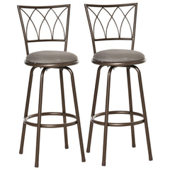 Kozy Set of 2 Bar Chairs Swivel Armless Upholstered Metal Frame Barstools with Backrest & Footrest, Bronze
