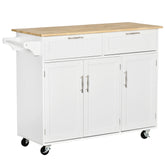 Kozy Kitchen Island Utility Cart, with 2 Storage Drawers & Cabinets for Dining Room, White