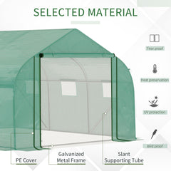 Kozy Walk-in Polytunnel Garden Greenhouse, Outdoor Mesh Door Greenhouse with PE Cover and 6 Windows, 3.5 x 3 x 2m, Green