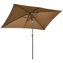 Outsunny 3x2m Garden Parasol Umbrella Outdoor Sun Shade Canopy with Tilt and Crank, Aluminium Frame Rectangular, Brown | Aosom UK