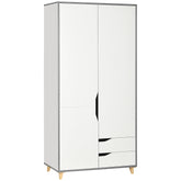 Kozy Wardrobe with 2 Doors, 2 Drawers, Hanging Rail, Shelves for Bedroom Clothes Storage Organiser, 89x50x185cm, White