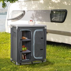 Kozy Aluminum Camping Cupboard, Camping Kitchen Station Cook Table with 3-Shelf, Storage Organiser for BBQ Party Picnic
