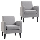 HOMCOM 2 Pieces Modern Armchairs with Rubber Wood Legs, Upholstered Accent Chairs, Single Sofa for Living Room, Bedroom, Light Grey