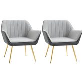 HOMCOM Velvet Armchair Set: Duo of Upholstered Accent Chairs with Golden Steel Legs, Modern Vanity Seating for Living & Bedroom, Light Grey | Aosom UK