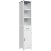 Kozy Tall Bathroom Storage Cabinet with 3 Tier Shelf, Cupboard, Drawer, Door, Freestanding Linen Tower, Slim Side Organizer, White