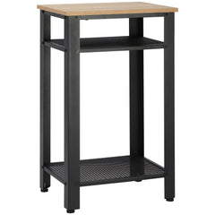 Kozy Tall Side Table with 3 Layer, 2 Shelves Storage Display Industrial-Style, Metal Frame, Bedside End Table for Living Room Bedroom, Oak and Black