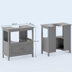 Kozy Pedestal Under Sink Cabinet with Double Doors, Modern Bathroom Vanity Storage Unit with Shelves, Light Grey