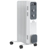 Kozy 1500W Oil Filled Radiator, 7 Fin, Portable Electric Heater with 3 Heat Settings, Safety Cut-Off and Wheels, White