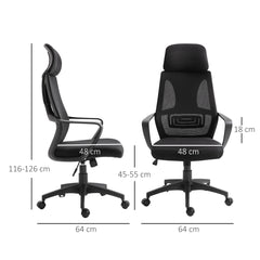 Kozy High Back Office Chair with Headrest, Adjustable Height, Mesh Material for Office Use, Black