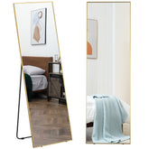 HOMCOM Full-Length Dressing Mirror, Wall-Mounted or Freestanding, Rectangle with Gold Frame, 160 x 50 cm for Bedrooms and Living Rooms, Gold