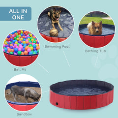 Pawhut Durable Pet Swimming Pool, 160x30cm, Foldable PVC Design, Easy Storage, Red/Dark Blue for Dogs | Aosom UK
