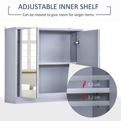 Kozy Wall Mounted Mirror Cabinet with Storage Shelf Bathroom Cupboard Double Door Grey