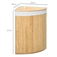 HOMCOM Bamboo Laundry Basket with Lid, 55 Litres Laundry Hamper w/ Removable Washable Lining, Corner Washing Baskets, Natural | Aosom UK