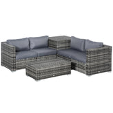 Kozy 6PC Rattan Corner Sofa Set Wicker 4 Seater Garden Storage Coffee Table Conversation Ottoman Outdoor Weave Furniture w/ Cushion Grey
