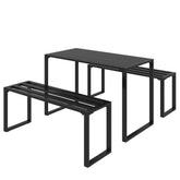 Kozy 3 Pieces Picnic Bench Set with Table and 2 Benches, Slated Design Dining Trestle Beer Table and Seat, Black