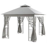 Outsunny 3(m) x 3(m) Double Roof Outdoor Garden Gazebo Canopy Shelter with Netting, Solid Steel Frame, Light Grey